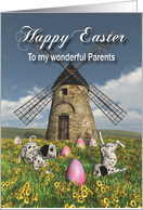 Whimsical Fantasy Easter Puppies and windmill for Parents card