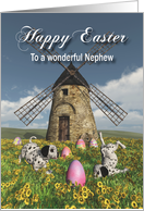 Whimsical Fantasy Easter Puppies and windmill for Nephew card