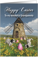 Whimsical Fantasy Easter Puppies and windmill for Grandparents card