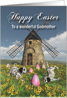 Whimsical Fantasy Easter Puppies and windmill for Godmother card