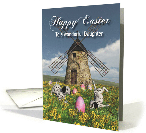 Whimsical Fantasy Easter Puppies and windmill for Daughter card