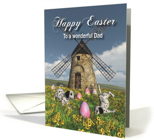 Whimsical Fantasy Easter Puppies and windmill for Dad card (1359180)