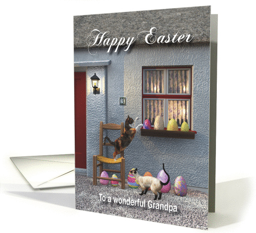 Whimsical Fantasy Easter Eggs and Cats for Grandpa card (1359828)