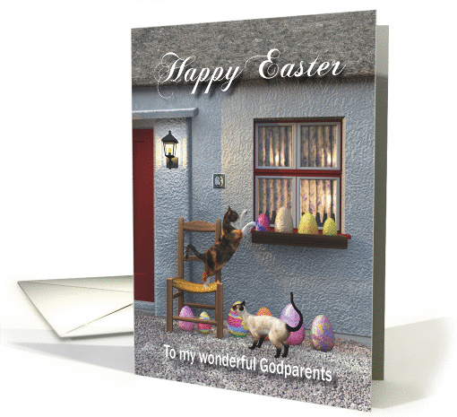 Whimsical Fantasy Easter Eggs and Cats for Godparents card (1359836)