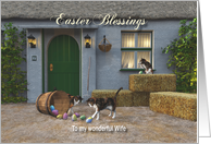 Whimsical Fantasy Cats Stealing Easter Eggs for Wife card