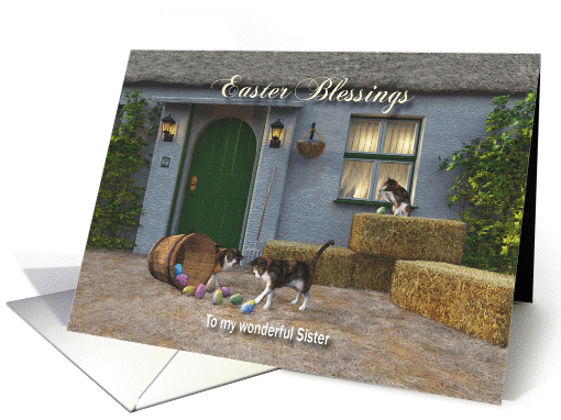 Whimsical Fantasy Cats Stealing Easter Eggs for Sister card (1360098)