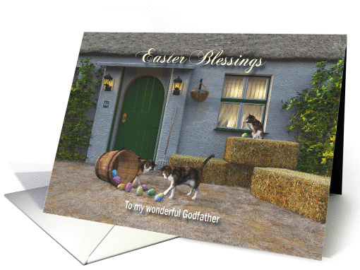 Whimsical Fantasy Cats Stealing Easter Eggs for Godfather card