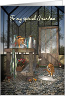 For Grandma Whimsical Fantasy Cats in Greenhouse Mother’s Day card