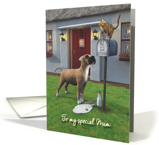 For Mam Whimsical Fantasy Cat and Dog Mother's Day card (1367660)