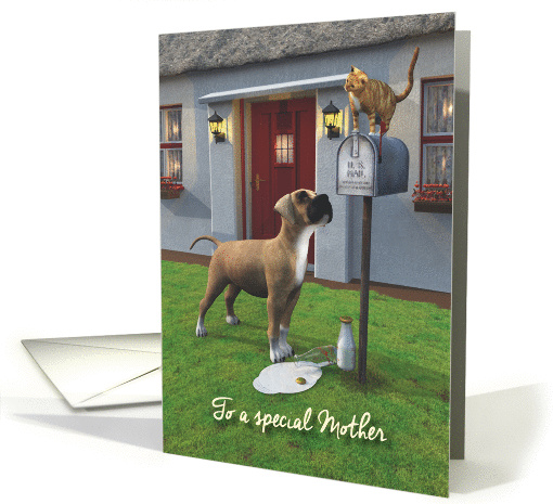 For Mother Whimsical Fantasy Cat and Dog Mother's Day card (1367678)