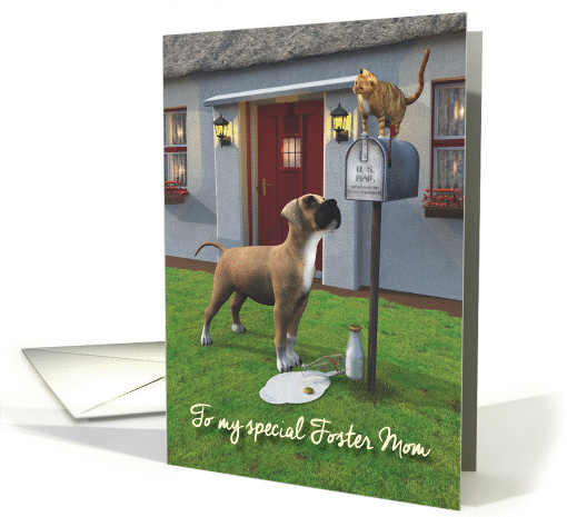 For Foster Mom Whimsical Fantasy Cat and Dog Mother's Day card