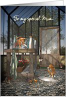For Mum Whimsical Fantasy Cats in Greenhouse Mother’s Day card