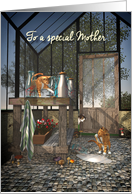 For Mother Whimsical Fantasy Cats in Greenhouse Mother’s Day card