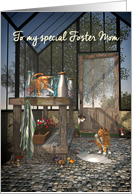 For Foster Mom Whimsical Fantasy Cats in Greenhouse Mother’s Day card