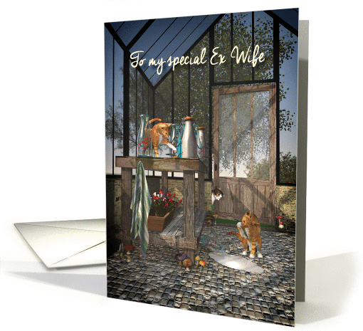 For Ex Wife Whimsical Fantasy Cats in Greenhouse Mother's Day card