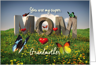 Grandmother Super Mom in stone with butterflies hearts Mother’s Day card