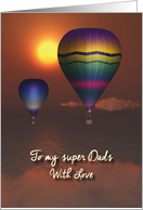 Both my Dads Fantasy balloons in sunset above the sea Father’s Day card