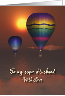 Husband Fantasy balloons in sunset above the sea Father’s Day card