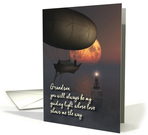 Grandson Fantasy Flying boat Lighthouse Moon Father's Day card