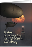 Husband Fantasy Flying boat Lighthouse Moon Father’s Day card
