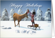 All of You Fantasy girl decorates a reindeer with Christmas balls card