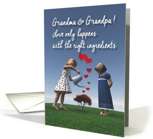 Grandparents Girls giving the right ingredients to love Valentine card