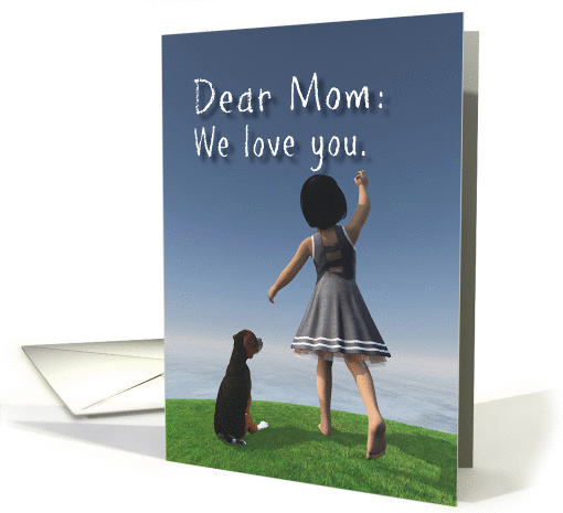 Mom Fantasy Girl with dog writing in the sky Valentine card (1387974)
