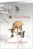 Grandparents Fantasy Fawn Birds Squirrel Christmas balls card