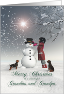 Grandparents Fantasy Girl Snowman Dog Snowscene Christmas card