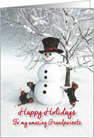 Grandparents Fantasy Snowman with Beagle Dogs card