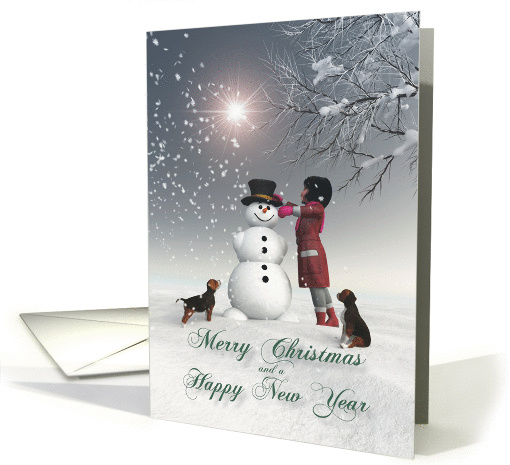 Fantasy Girl Snowman Dog Snowscene Christmas card (1390858)