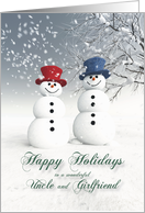 Uncle & Girlfriend Fantasy Snowmen Couple card