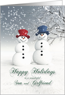 Son & Girlfriend Fantasy Snowmen Couple card