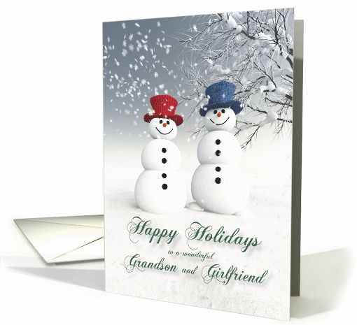 Grandson & Girlfriend Fantasy Snowmen Couple card (1391212)