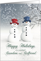 Grandson & Girlfriend Fantasy Snowmen Couple card