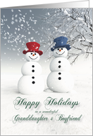 Granddaughter & Boyfriend Fantasy Snowmen Couple card