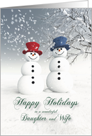 Daughter & Wife Fantasy Snowmen Couple card