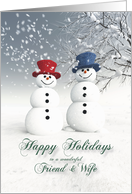 Friend & Wife Fantasy Snowmen Couple card