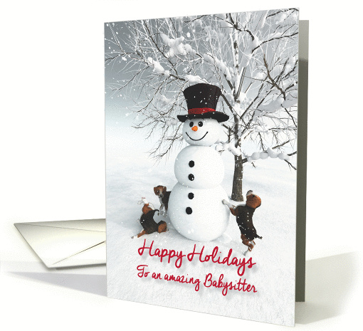Babysitter Fantasy Snowman with Beagle Dogs card (1393862)