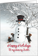 Sister Fantasy Snowman with Beagle Dogs card