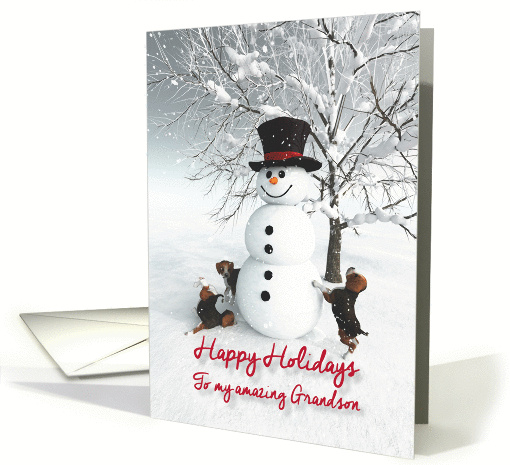 Grandson Fantasy Snowman with Beagle Dogs card (1393896)