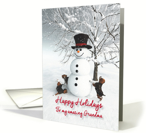 Grandma Fantasy Snowman with Beagle Dogs card (1393898)