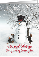 Goddaughter Fantasy Snowman with Beagle Dogs card