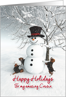 Cousin Fantasy Snowman with Beagle Dogs card