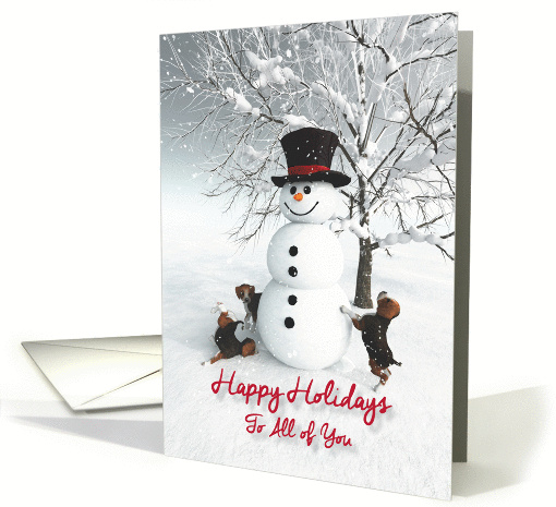 Happy Holidays to All of You, Fantasy Snowman with Beagle Dogs card