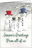 Greetings from all of us Fantasy Family of Snowmen card