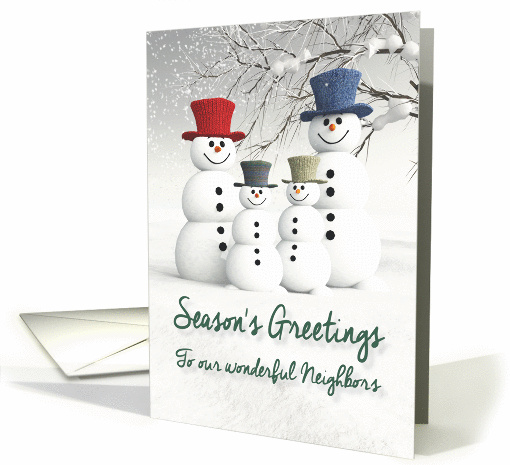 Greetings to neighbors Fantasy Family of Snowmen card (1394044)