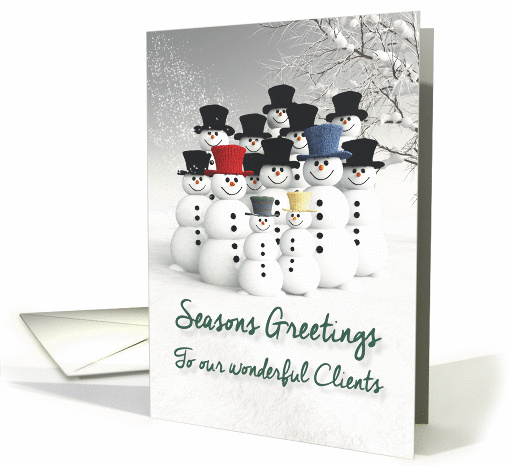 Clients Seasons Greetings from all of us Fantasy Team of Snowmen card