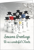 Clients Seasons Greetings from all of us Fantasy Team of Snowmen card