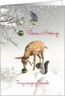 Friends Fantasy Fawn Birds Squirrel Christmas balls card